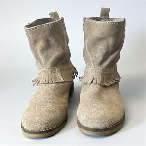 Coolway Glee Dreams Fringe Ankle Boots Cream Suede Boho Western Slouch Women 9